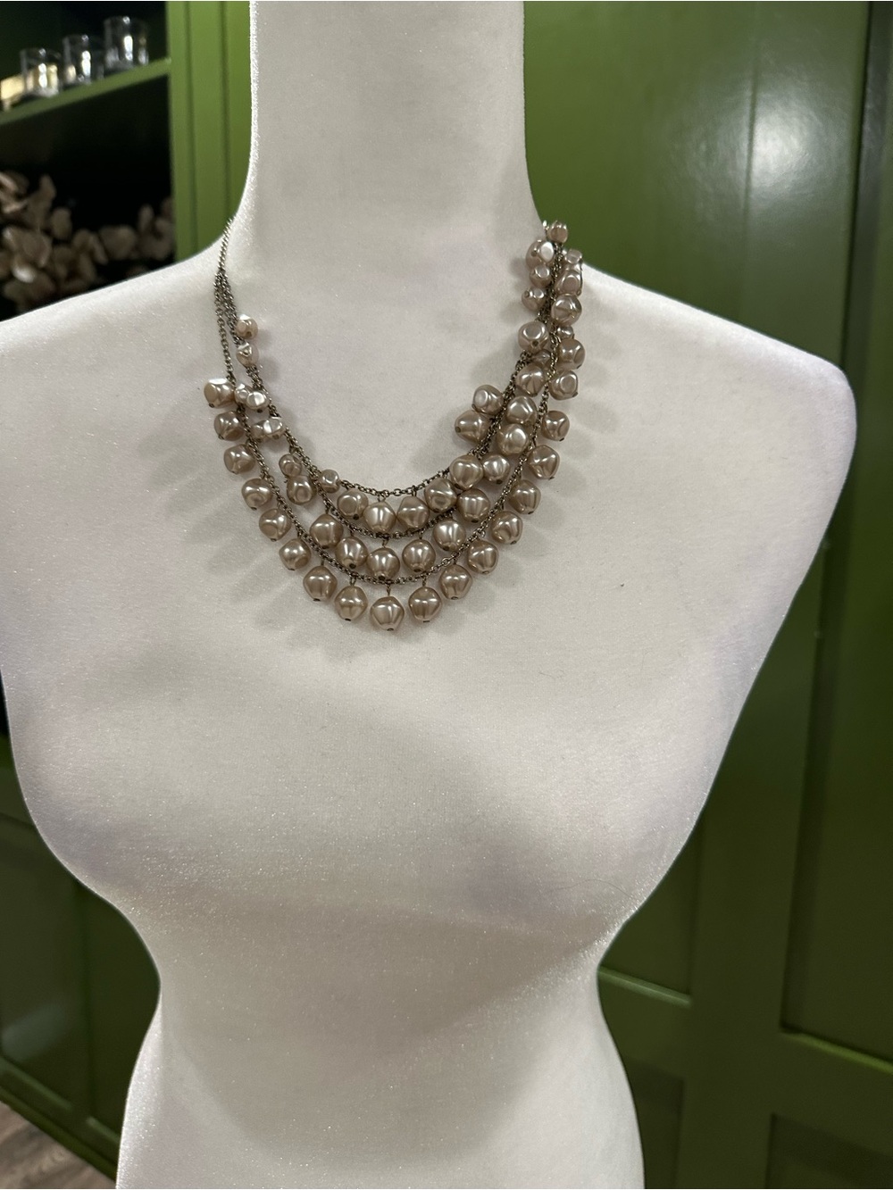 Premier Designs Layered Pearl Bead Necklace in Taupe